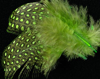 set of 10 neon green speckled making jewelry scrapbooking Guinea fowl feathers