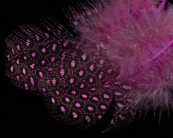 set of 10 speckled feathers Fuchsia fowl making jewelry, scrapbooking