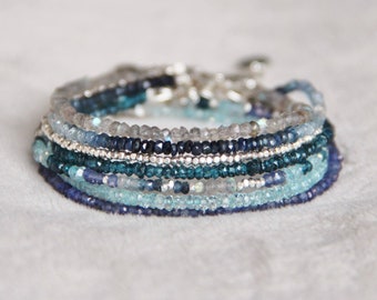 Bracelets BLUE perles pierres fines argent massif 925 bijoux bohème