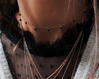 Choker THEORA pearls fine stones, gold plated chain filled gold filled, necklace flush with the neck, boho jewelry
