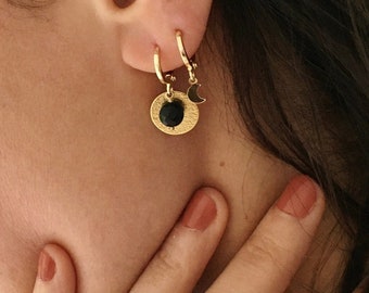 Mini créole TALISMAN pierres fines boucles d'oreille or gold filled 14 carats