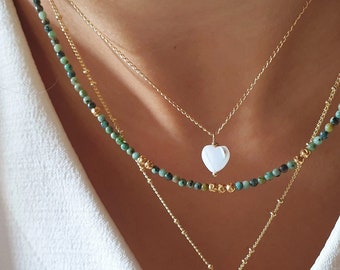 COLINE heart necklace Mother of pearl gold chain gold filled