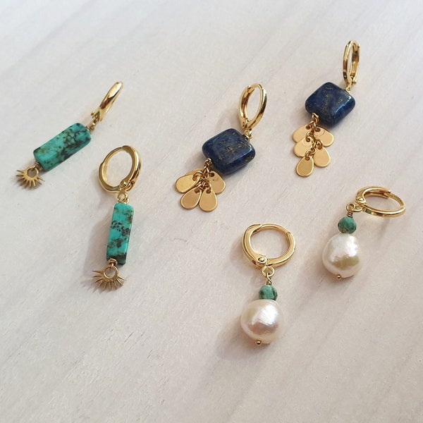 Mini créoles ZIA perles pierres fines boucles d'oreilles or gold filled