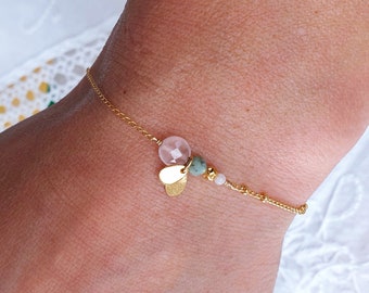 Pulsera PETAL piedras finas cadena de oro asimétrica llena de oro de 14 quilates