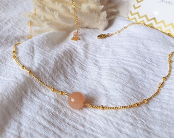 SOLO necklace, round bead, fine stone, 14-carat gold filled chain or 24-carat gold-plated stainless steel
