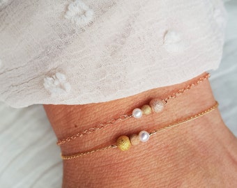 TRIO pearl bracelet Mother-of-pearl chain yellow or pink gold plated wedding jewelry