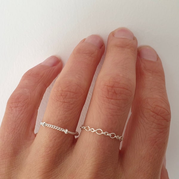 MINIMAL-Ring-Satellitenkette aus massivem Silber 925, feiner Schmuck