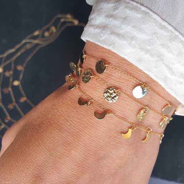 Bracelet CONSTELLATION au choix sequins martelés chaine or gold filled 14 carats