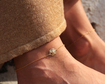 Ankle bracelet SAND DOLLAR chain plated gold gold filled or solid silver 925 , boho jewelry