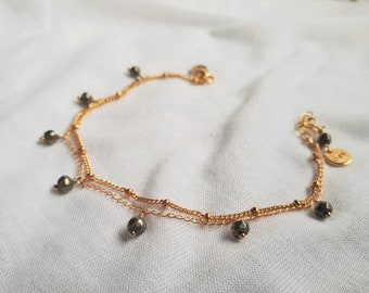 Bracelet THÉORA double rang chaine or gold filled perles pierres fines