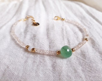 Bracelet PIVOINE perles Aventurine Quartz rose Nacre or gold filled 14 carats