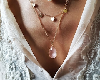 DANAÉ necklace other color of your choice pink Quartz stone gold chain 14 carat gold filled