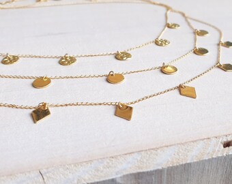 Necklace CONSTELLATION hammered sequins round chain plated gold filled, gold filled, fine jewel