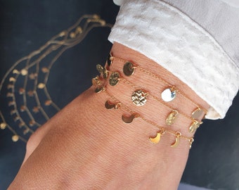 CONSTELLATION bracelet of your choice, hammered sequins, 14 carat gold filled gold chain