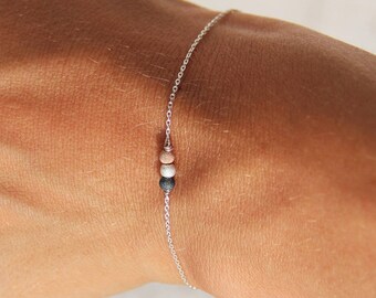 Bracelet TRIO perles or rose rhodium chaine argent massif 925