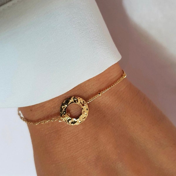 Bracelet CASSINI cercle martelé chaine asymétrique or gold filled 14 carats