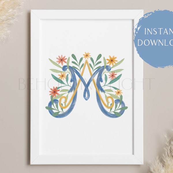 Marian Floral Printable | Auspice Maria Print | Ave Maria Print | Digital Download | Marian Greeting Card | Our Lady | Religious Stationery