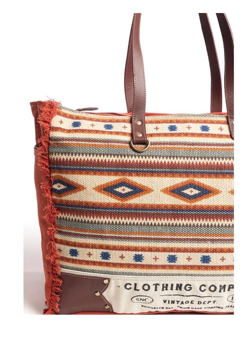 Myra Bags Upcycled Weekender Bag - Canvas, Leather Accents, Vintage Style (S-1973) - View #10