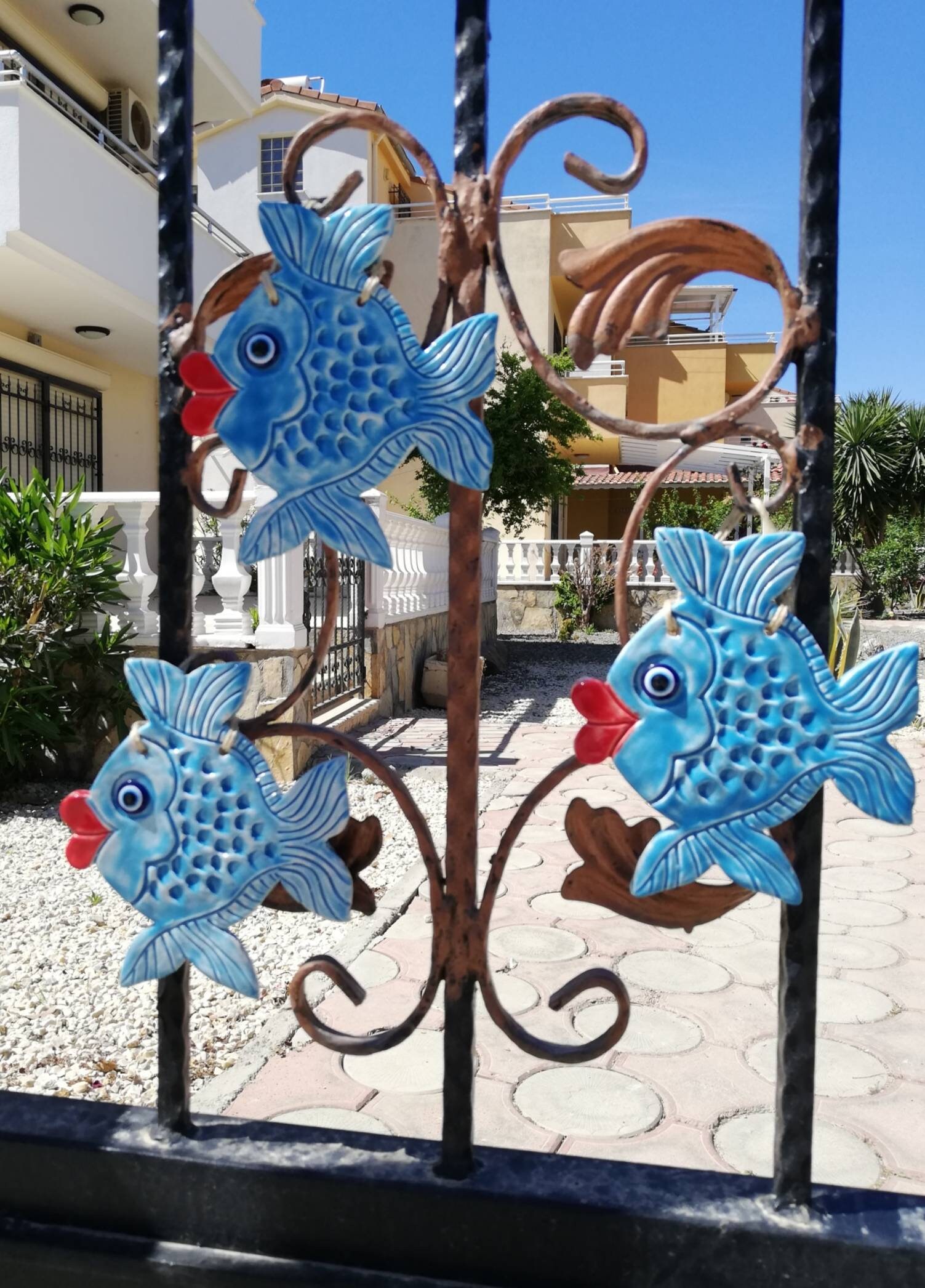 Ceramic Fish Decor Blue Ceramic Fish Bathroom Wall Decor Sea Etsy