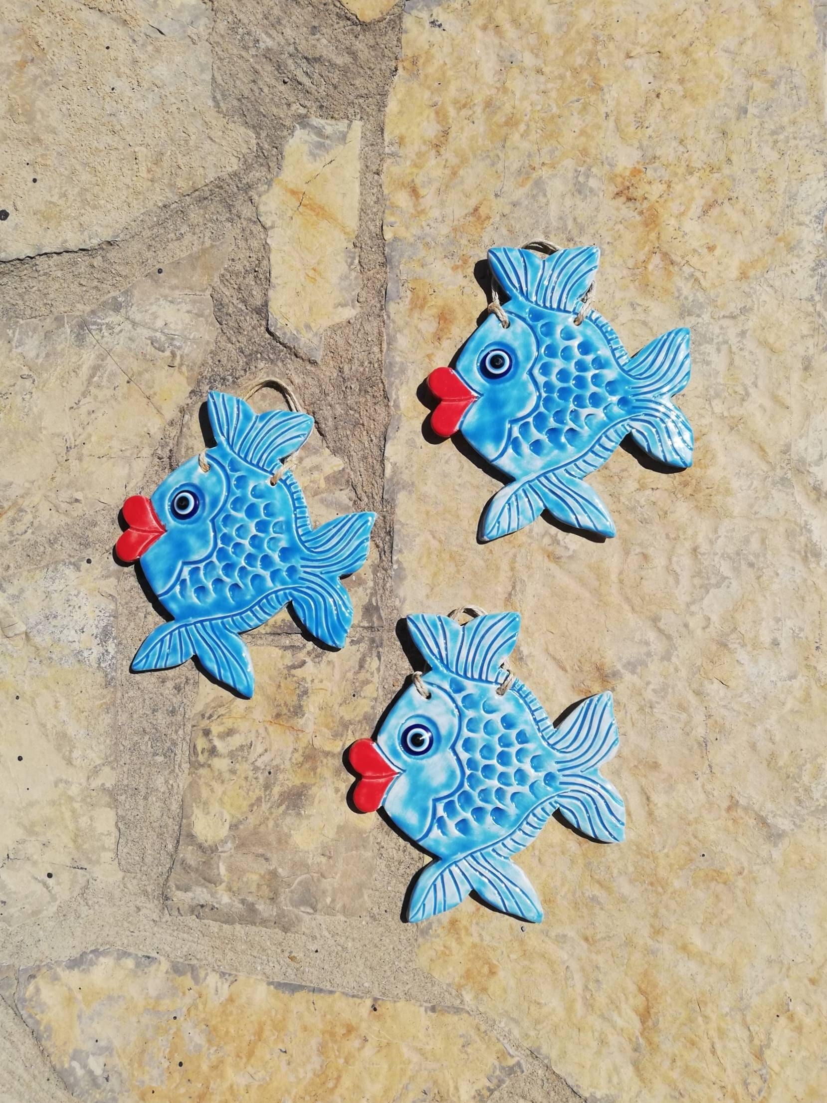 Ceramic Fish Decor Blue Ceramic Fish Bathroom Wall Decor Sea Etsy