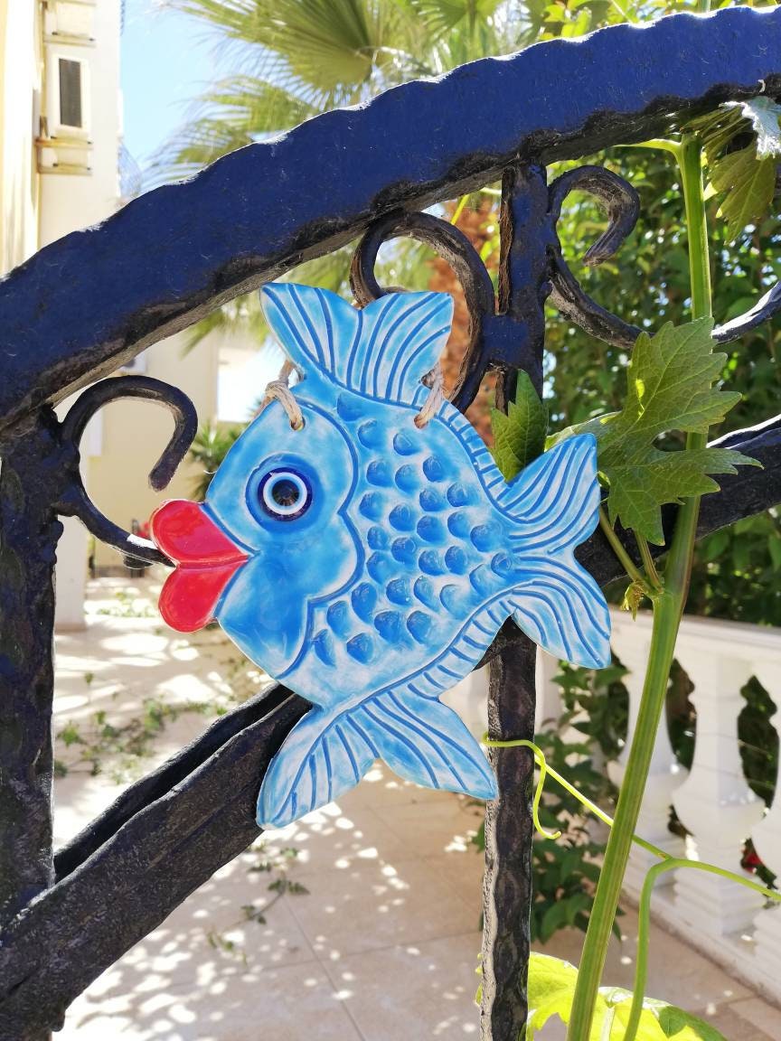 Ceramic Fish Decor Blue Ceramic Fish Bathroom Wall Decor Sea Etsy