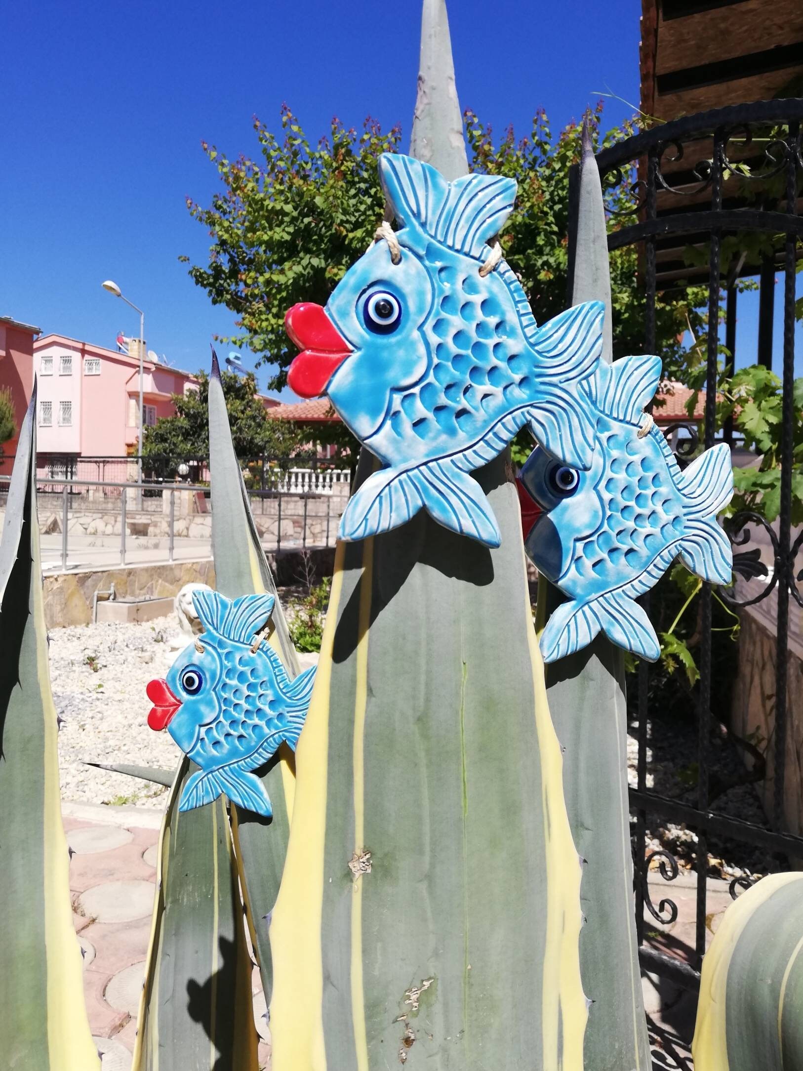 Ceramic Fish Decor Blue Ceramic Fish Bathroom Wall Decor Sea Etsy