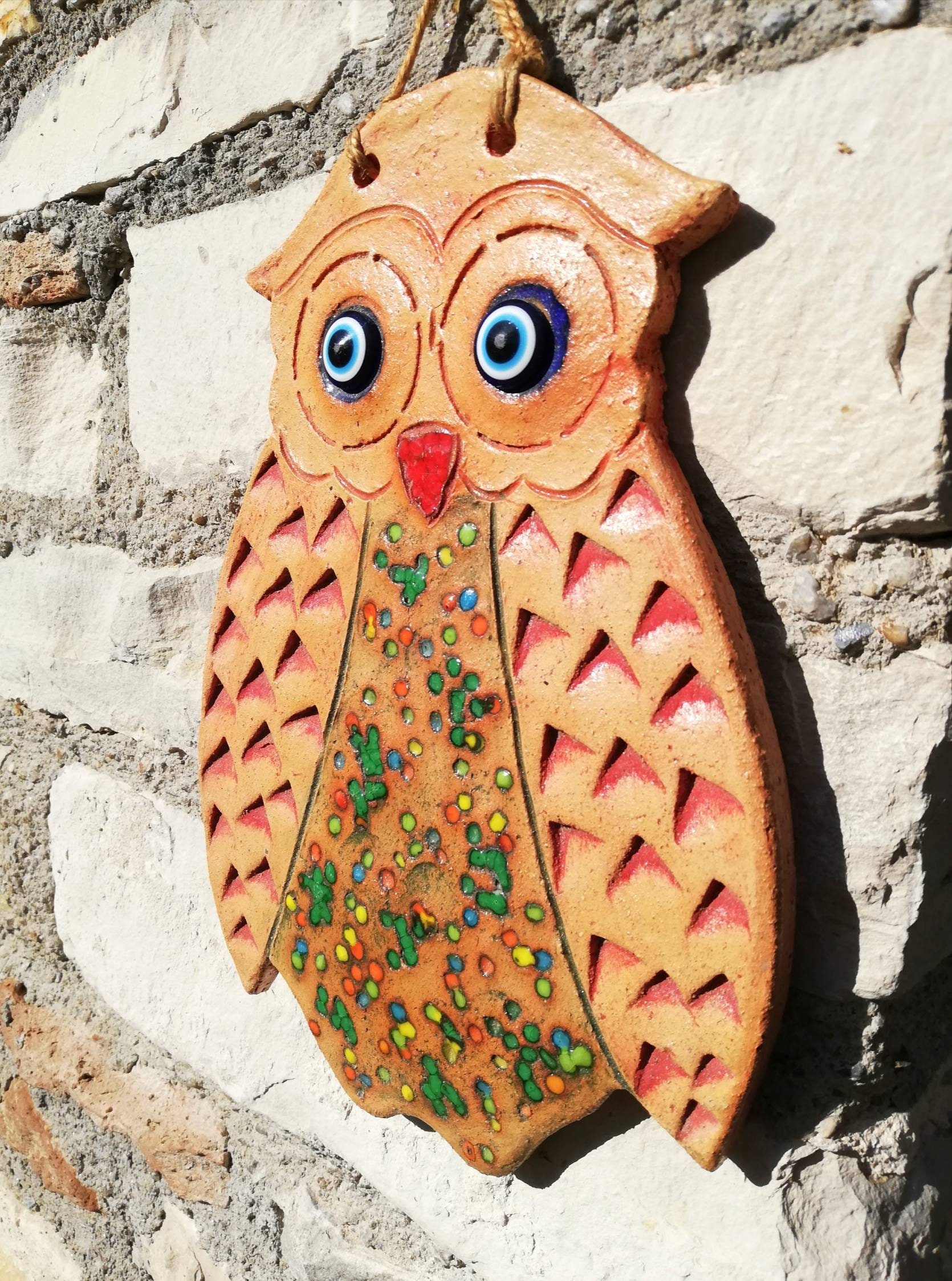 Big rustic ceramic owl wall hanging weatherproof outdoor owl Etsy