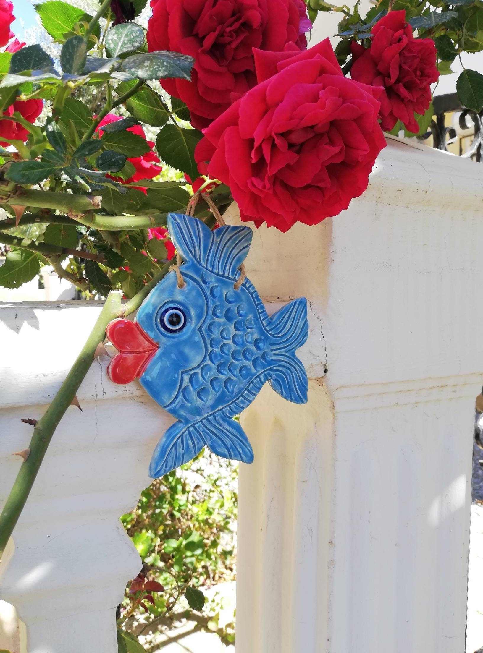 Ceramic Fish Decor Blue Ceramic Fish Bathroom Wall Decor Sea Etsy