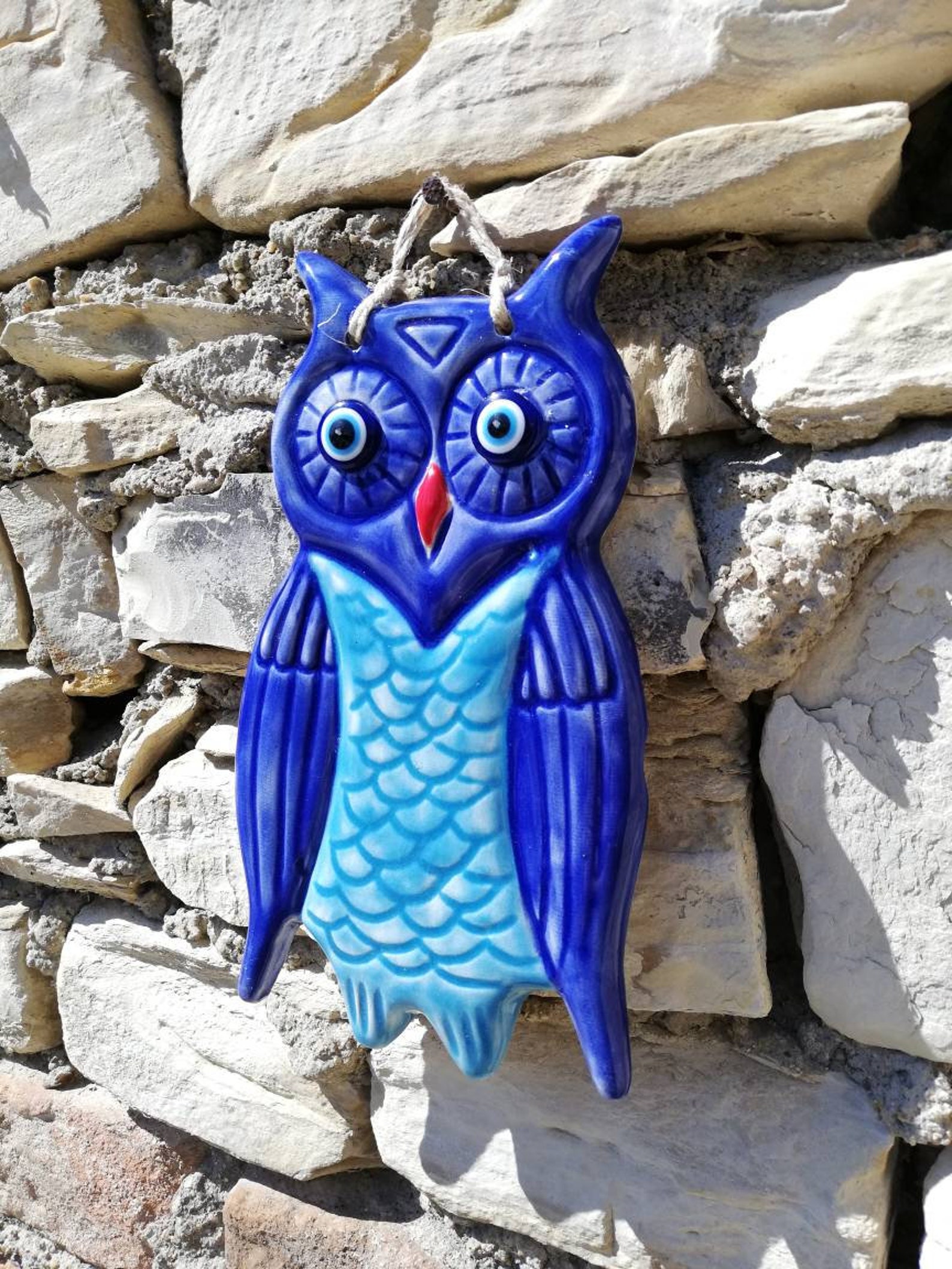 Blue Ceramic Owl Outdoor Decor Owl Kitchen Decor Pottery Owl Etsy UK