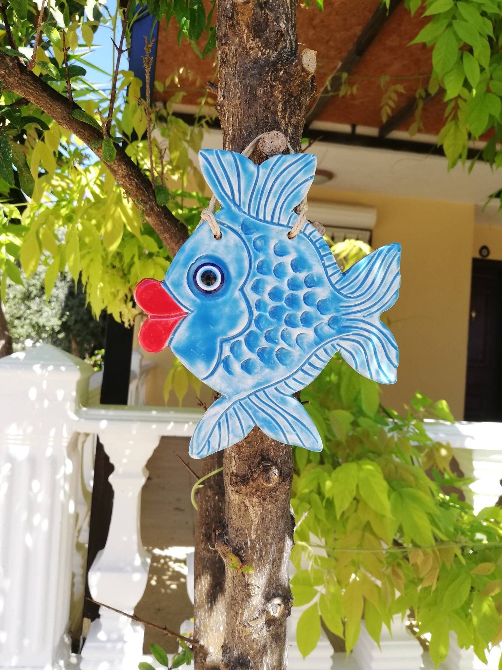 Ceramic Fish Decor Blue Ceramic Fish Bathroom Wall Decor Sea Etsy