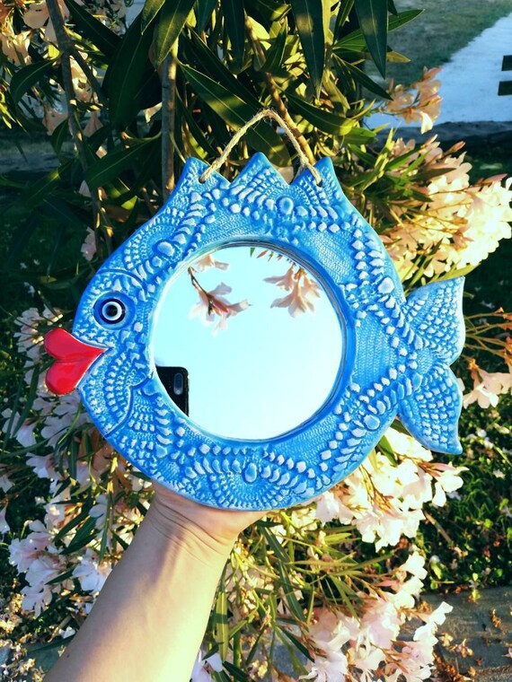 Ceramic fish mirror wall decor round mirror bathroom wall Etsy