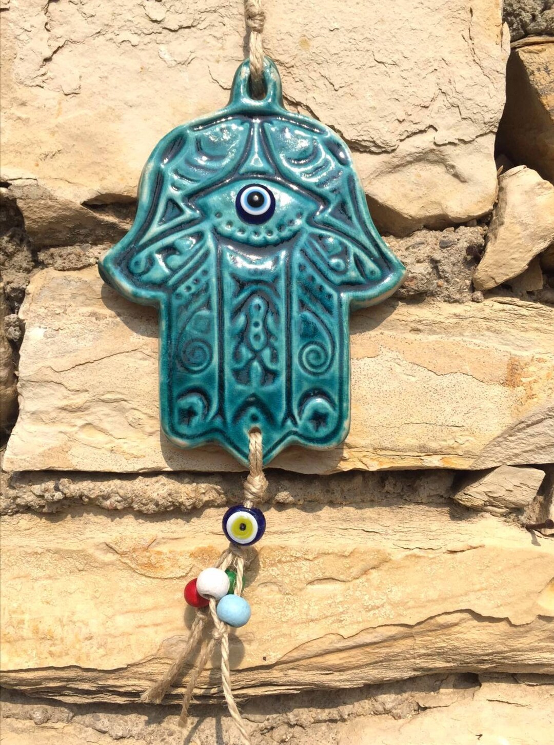 Hamsa Wall Decor Beaded Evil Eye Ceramic Hamsa Wall Hanging Etsy