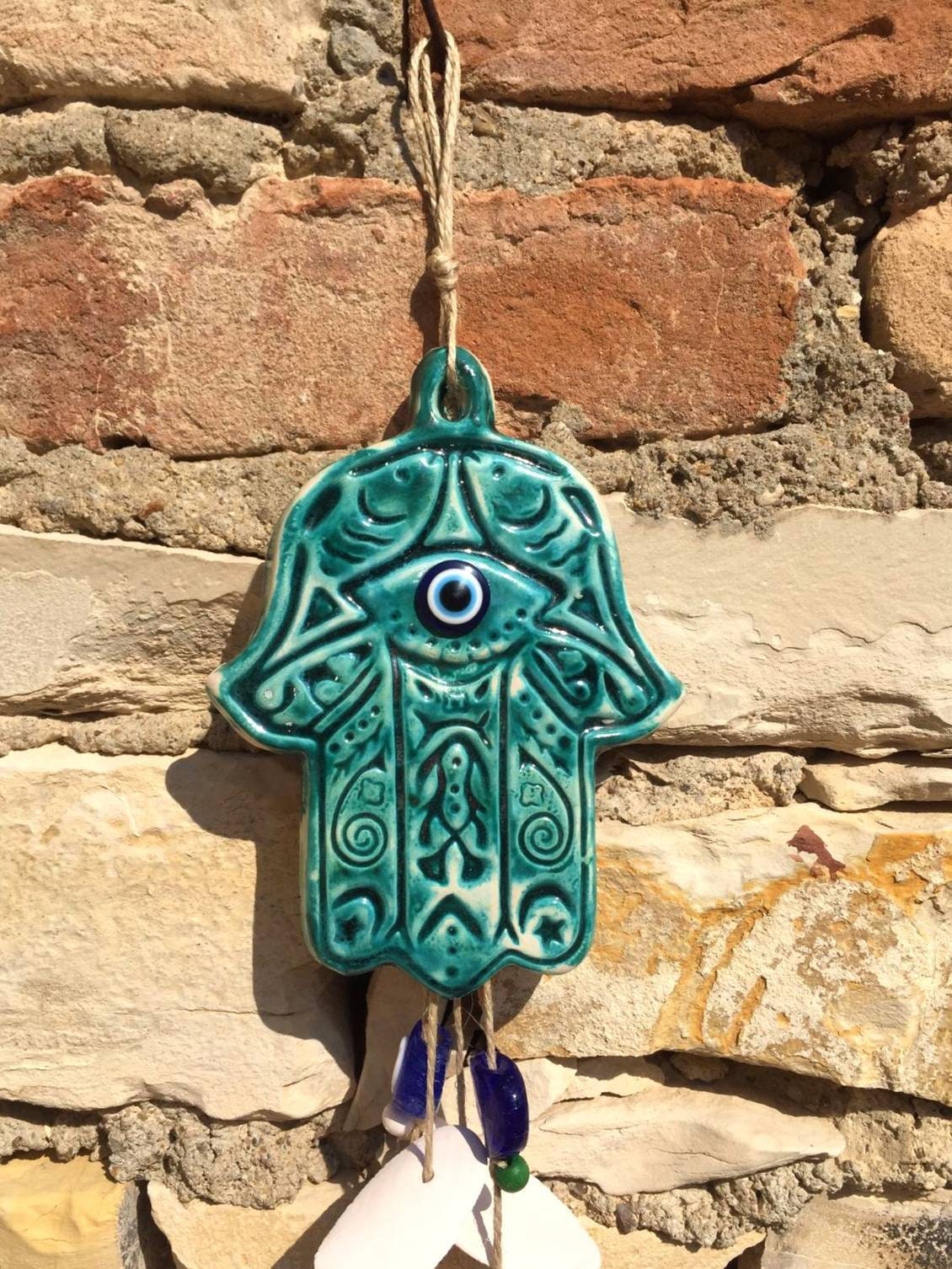 Hamsa wall hanging Hamsa decor hamsa hand fish turquoise wall Etsy