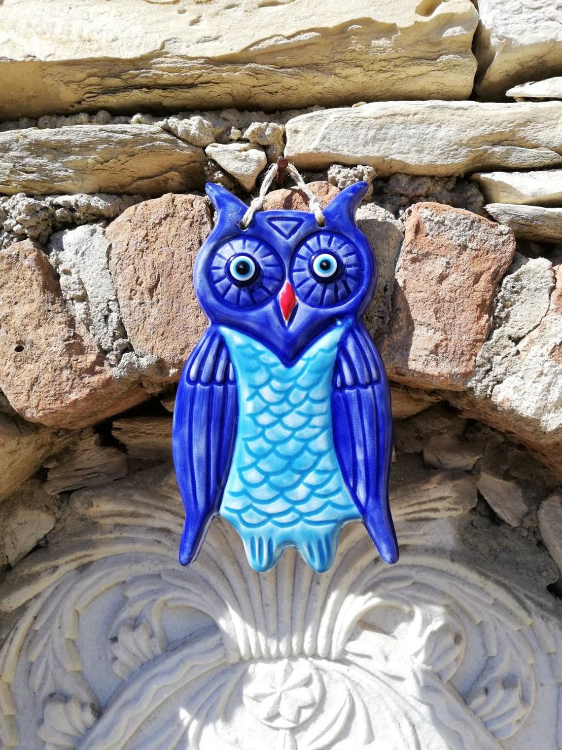 Blue Ceramic Owl Outdoor Decor Owl Kitchen Decor Pottery Owl Etsy