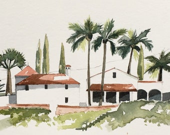 Casa's by Estepona, Andalucia, original framed watercolour