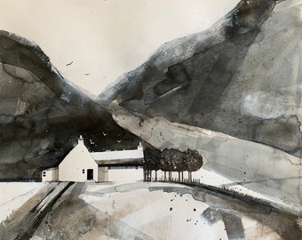 Soar, Black Mountains, original framed watercolour, gesso and graphite