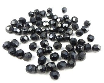 20 x Czech glass pressed faceted Beads 6 mm HEMATITE BLACK