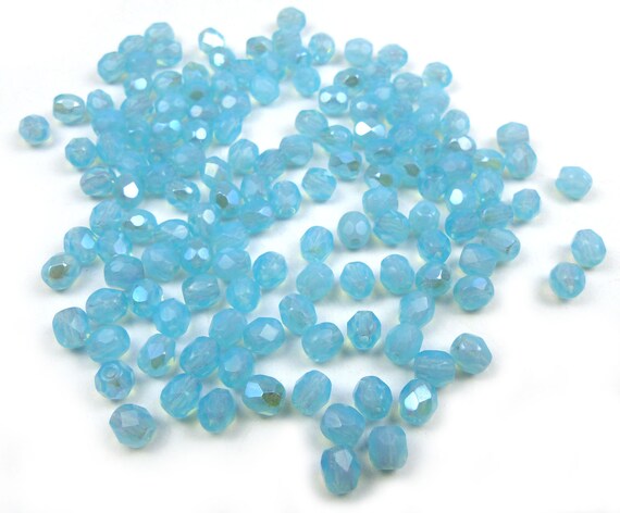 50 Aquamarine AB Czech Glass Flower Beads 8MM