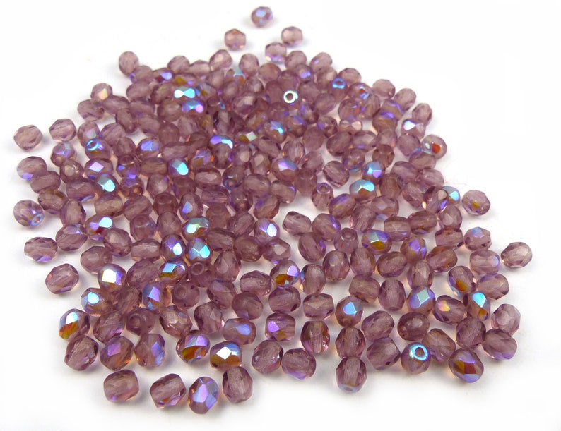 50 x Czech glass pressed faceted Beads 4 mm AMETHYST AB