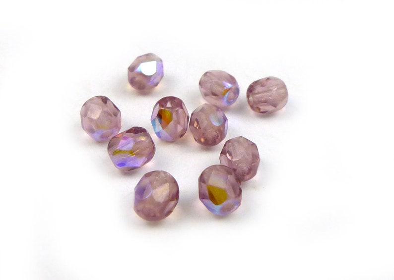 50 x Czech glass pressed faceted Beads 4 mm AMETHYST AB