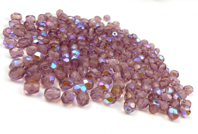 50 x Czech glass pressed faceted Beads 4 mm AMETHYST AB