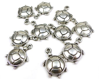 10 breloques Tortues rondes - 22 x 15 mm - métal argenté