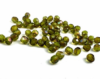 66 x  perles verre tchèque à facettes 4mm DARK OLIVINE AB - Dernier lot !!