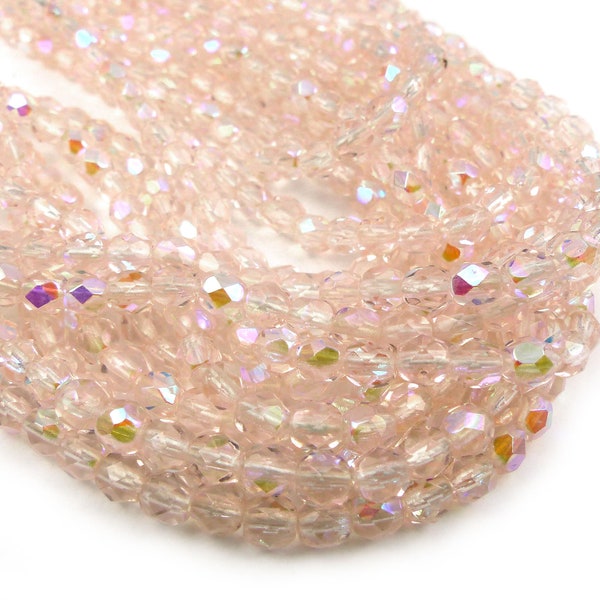 50 x  perles verre tchèque à facettes 4mm ROSE PÂLE AB