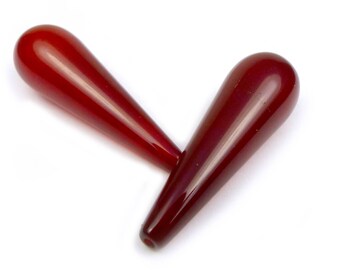 2 x CARNELIAN gemstone teardrops - 33 x 10 mm