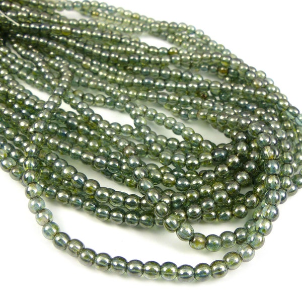 50 x  perles verre tchèque rondes 4mm POUDRE VERT ALGUE