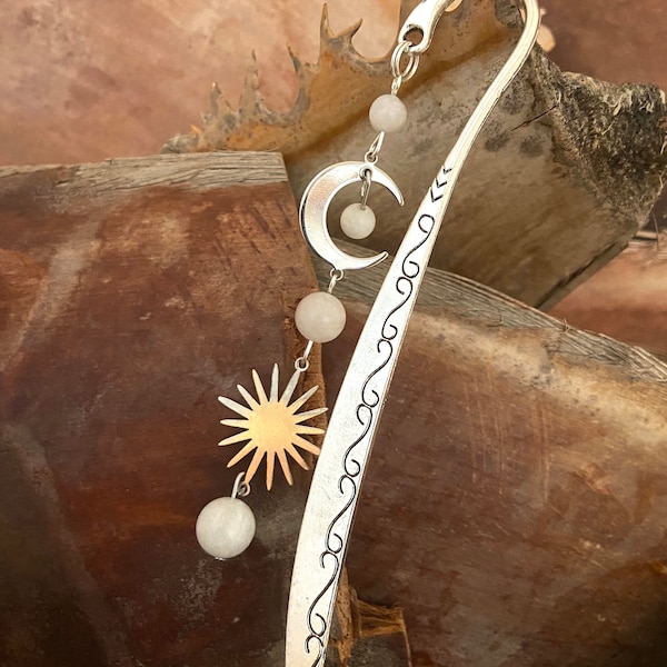 Metal bookmark, moon, moonstone, moon star, ethnic, ethnic jewelry, boho, lithotherapy, moon jewelry