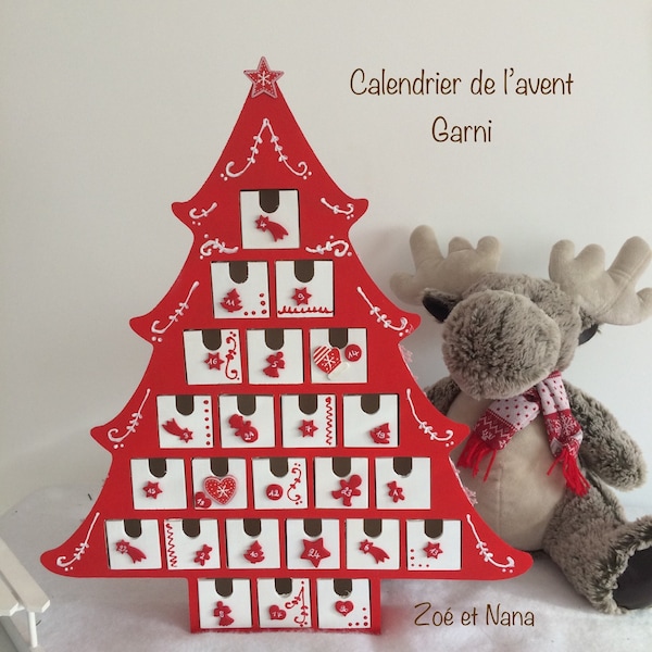 Advent calendar, trimmed, Christmas, wooden, fir, red, white, Christmas decoration