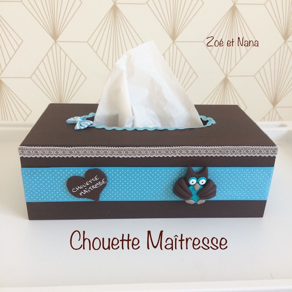 Chouette Maîtresse, Boite à mouchoirs, cadeau personnalisé, chouette, maîtresse, institutrice