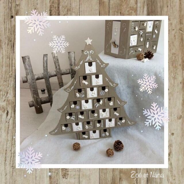 Calendrier de L'avent, Garni, Beige, Noël, en Bois, Sapin